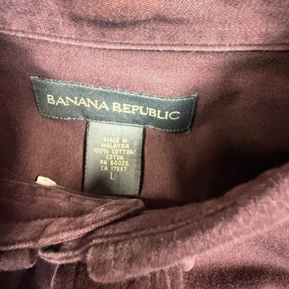 VTG Banana Republic Mens Large Burgundy Cotton Button Down Long Sleeve Shirt